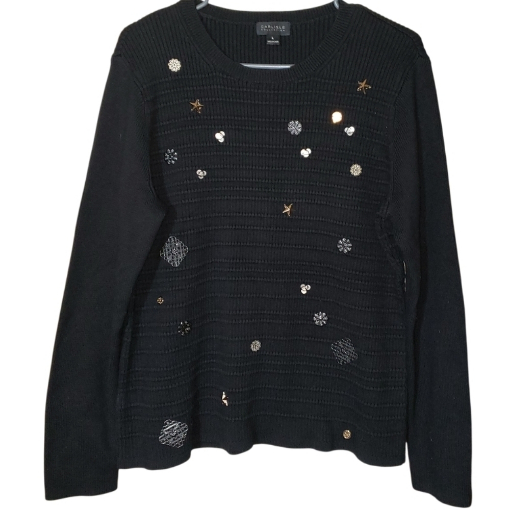 Carlisle Collection Cashmere Blend Embellished Tower Sweater - Picture 2 of 4